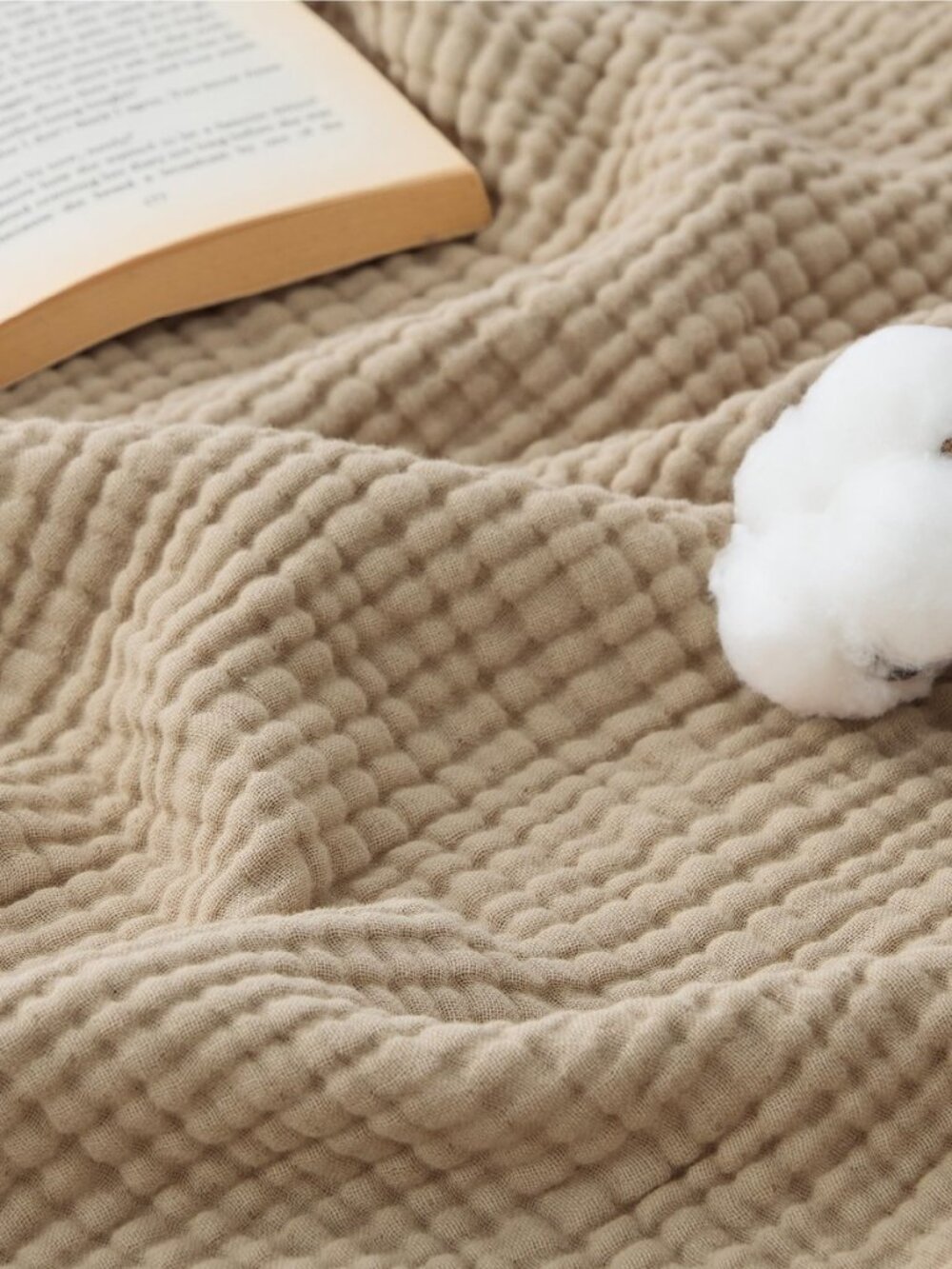 100% Cotton Muslin Blankets for Adults, Large Throw, Light Brown